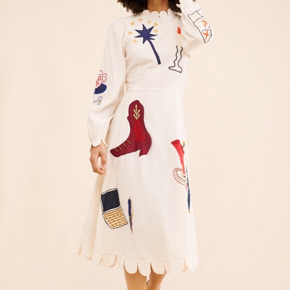 Stella nova seersucker magic Katara Handcrafted Midi Dress Size Large - Picture 5 of 14